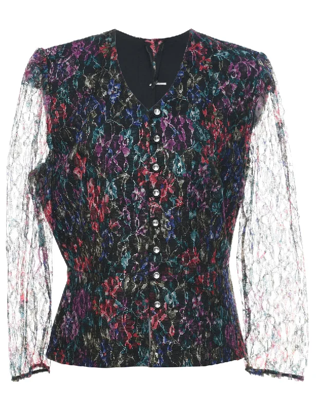Lace Floral Pattern Jacket - L Casual Women's Japanese 