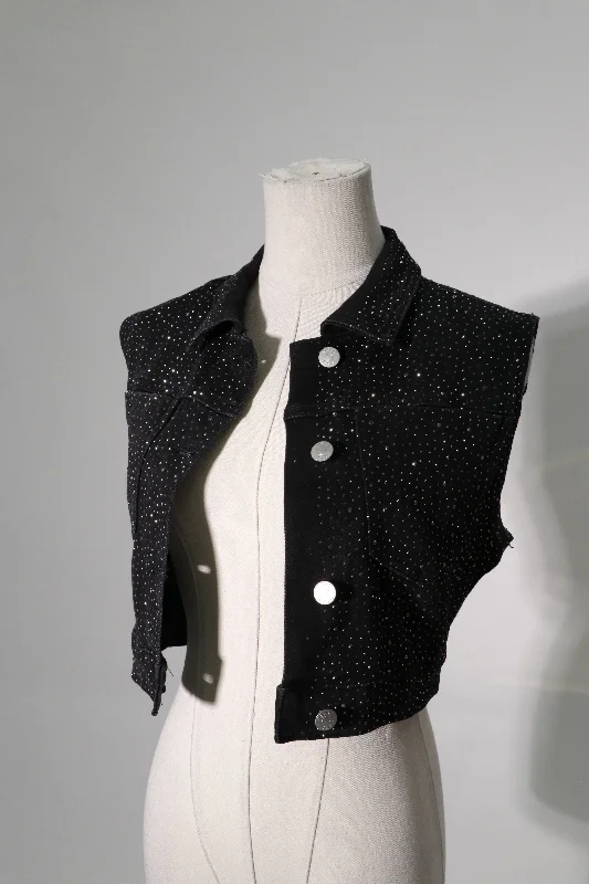 Top denim jacket sleeve less sparkly Gym