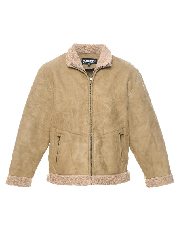 Brown Faux Shearling Suede Jacket - L Cozy Women's Sherpa - lined
