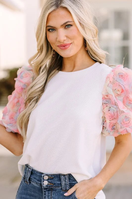 Who You Are White Floral Puff Sleeve Blouse Women