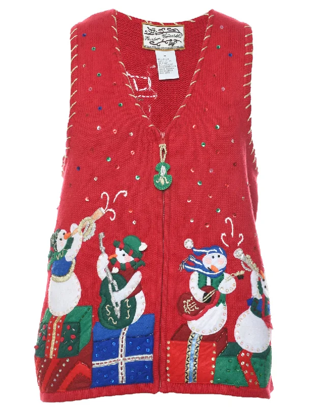 Snowman Christmas Vest - M Refined Women's Hand - crafted