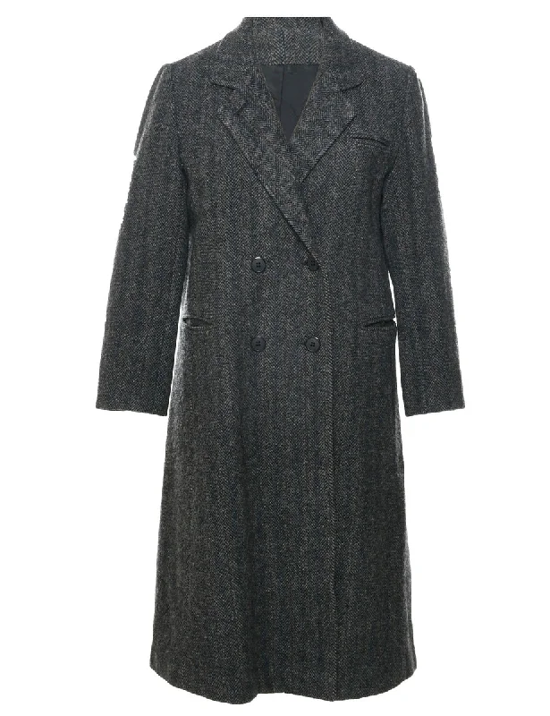 Herringbone Tweed Wool Coat - L Bold Women's Statement