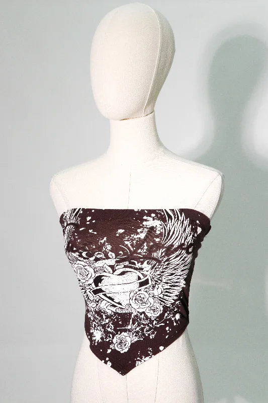 brown strapless graphic (stretchy) top Traditional Women's Wool