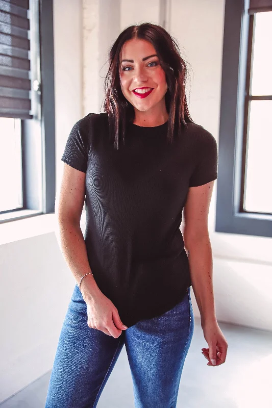 Payton Ribbed Tee-Black Feminine Women's Soft 
