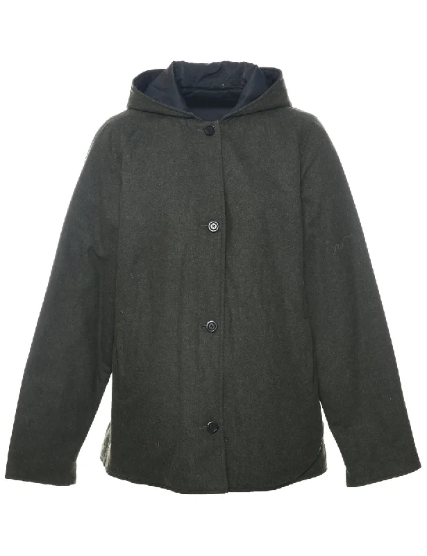 Hooded Wool Coat - L Luxurious Women's High -  end