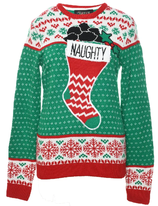 Festive Print Christmas Jumper - S Polished Women's Silk