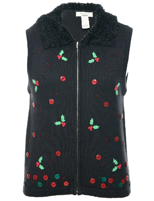 Embroidered Christmas Vest - S Luxurious Women's High -  end