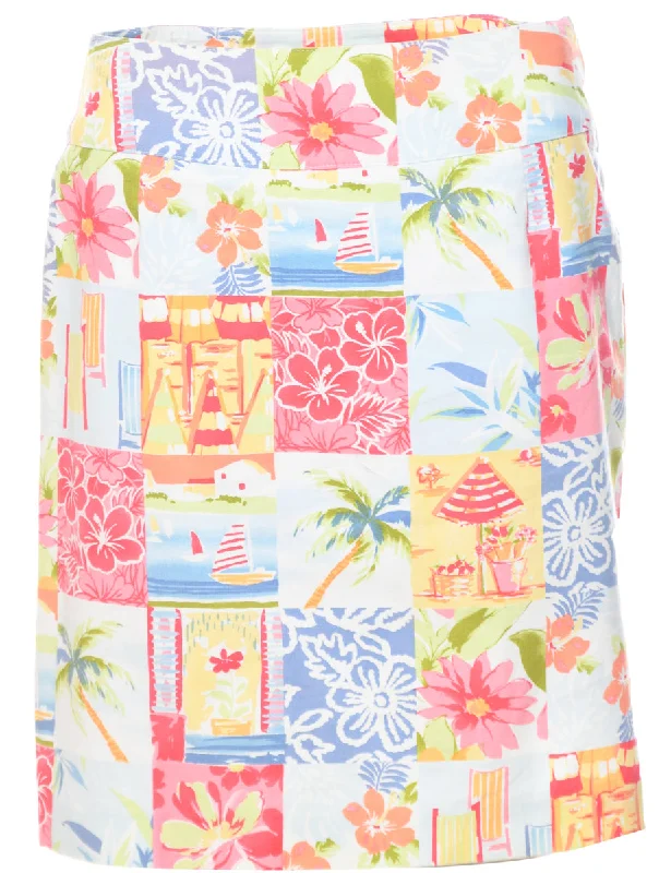 Patchwork Print Pencil Skirt - M Relaxed Women's Beachy