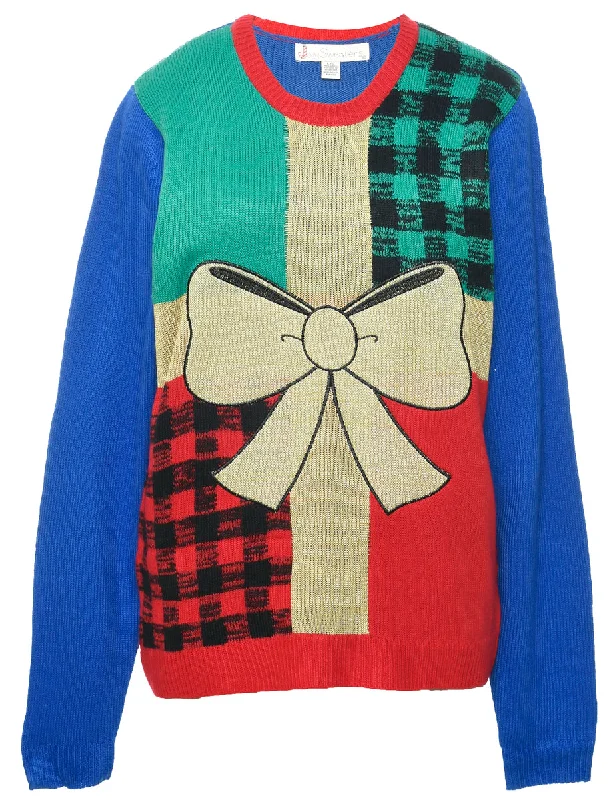 Lurex Thread Pattern Christmas Jumper - L Confident Women's High - fashion