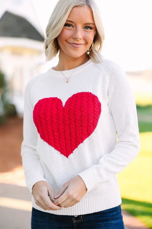 All For Love Ivory and Red Heart Sweater Modern Women's 
