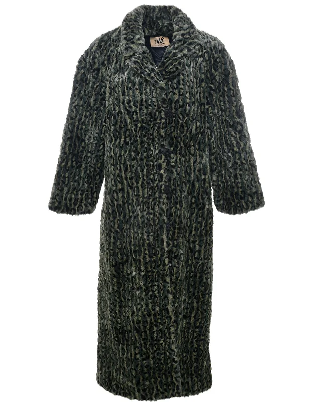 Leopard Print Faux Fur Coat - XL Cashmere