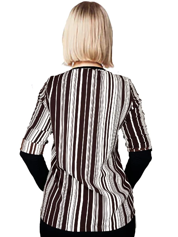 Vertigo Short Sleeve Pin Stripe Top Traditional Women's 