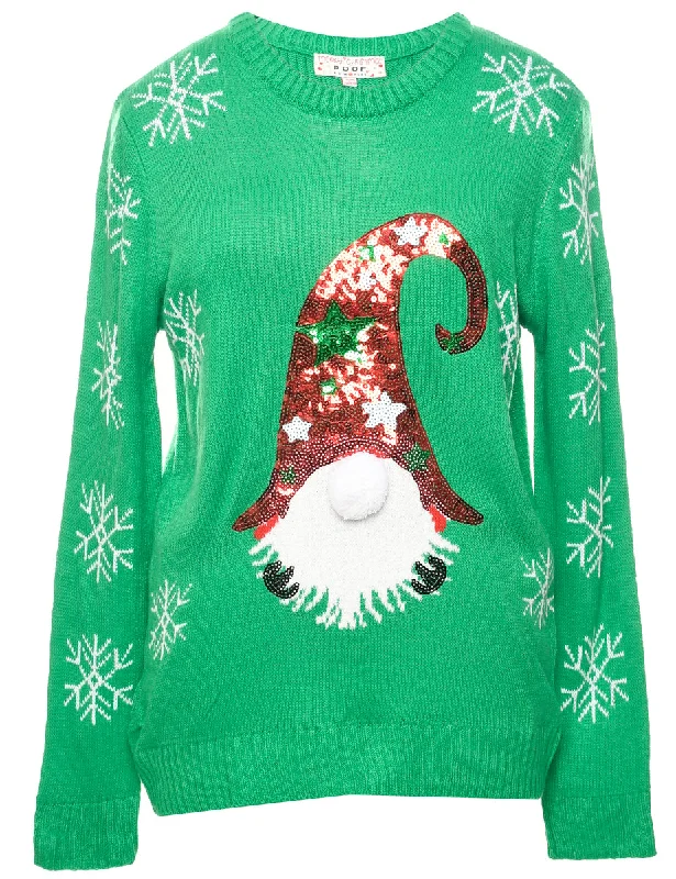 Green Christmas Jumper - L Cozy Women's Sherpa - lined