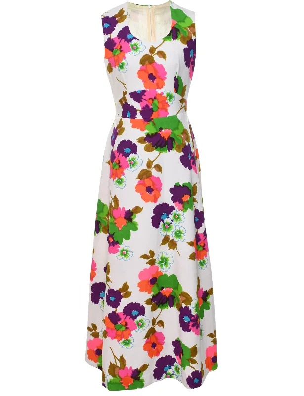 1970s Floral Print Maxi Dress - M Refined Women's Velvet
