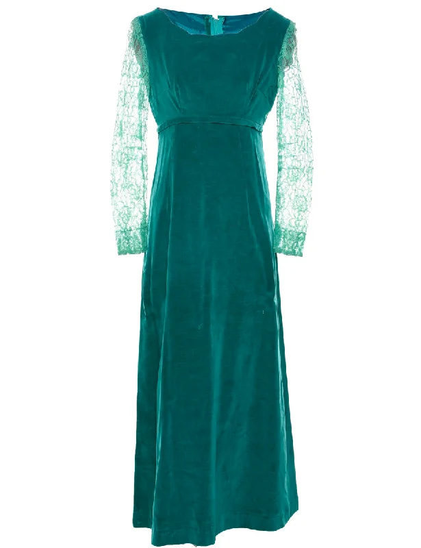 Velvet Turquoise Evening Dress - S Dapper Women's 1920S
