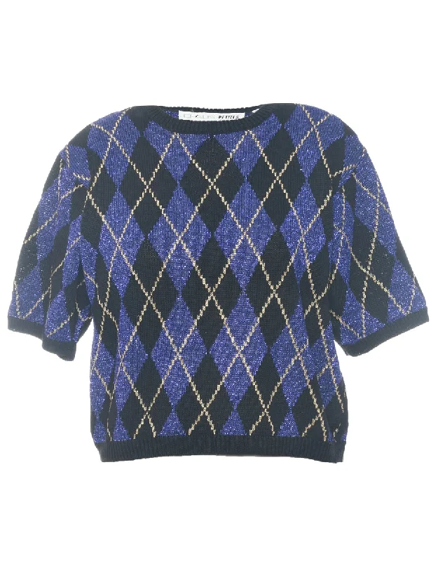 Argyle Lurex Thread Pattern Jumper - M Edgy Women's Punk