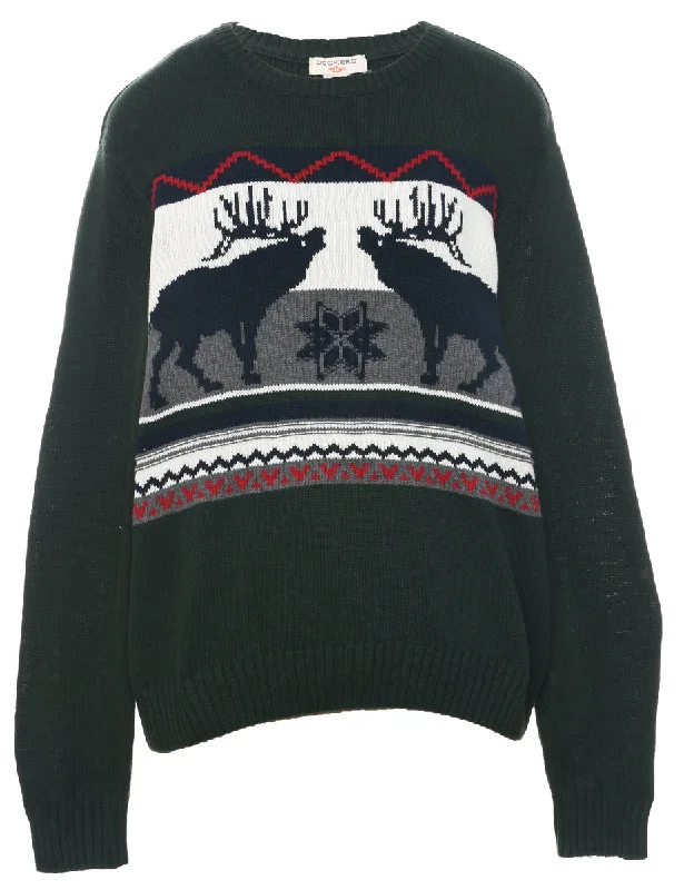 Dockers Dark Green Jumper - M Traditional Women's Wool