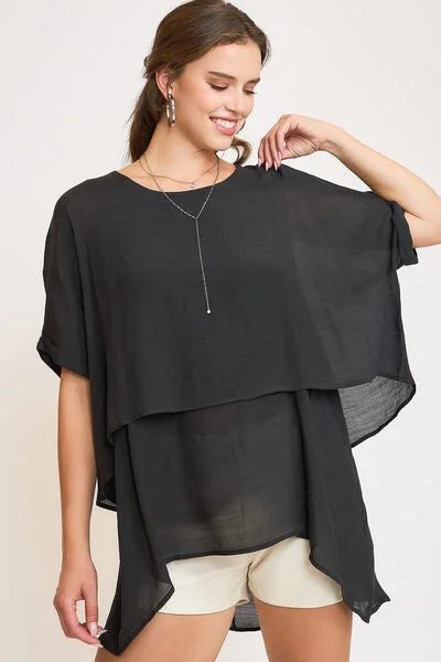 Umgee Full Size Cuffed Half Sleeve Layered Top Plus Size Athletic Women's High - 