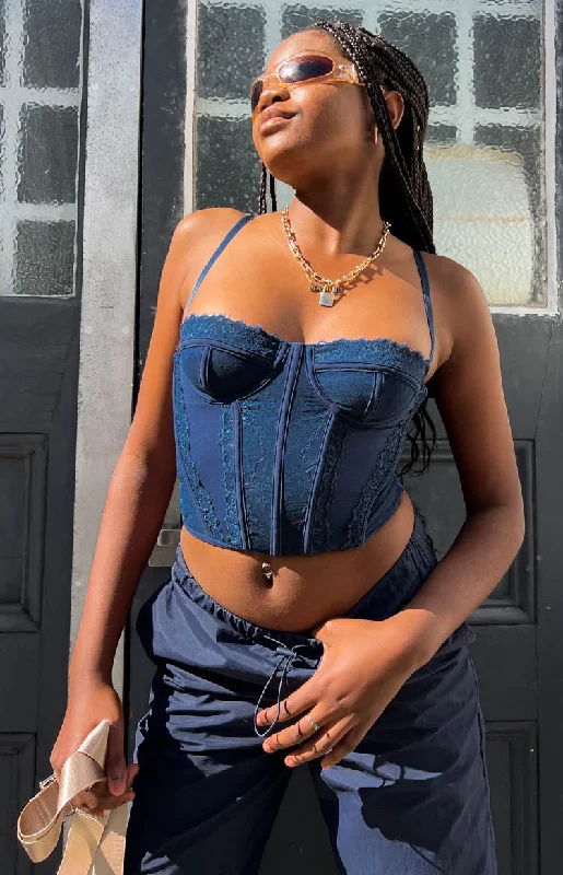 Evangeline Blue Lace Corset Top European
