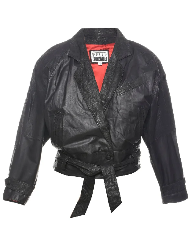 Cropped Black Classic Leather Jacket - S Hip Women's Retro