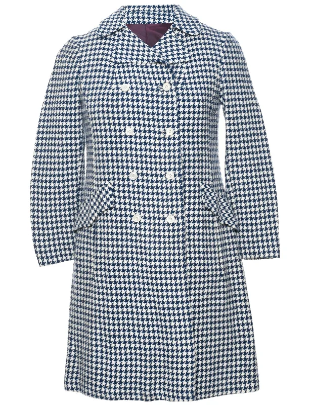 1960s Houndstooth Check Wool Coat - M Adventure