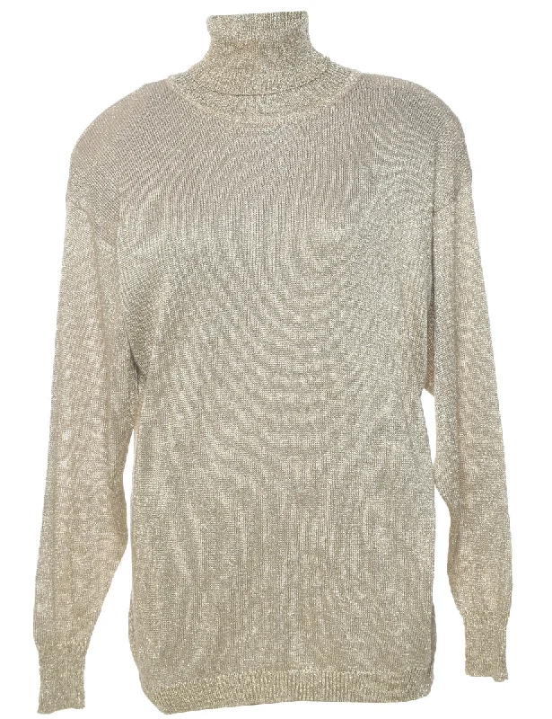 Lurex Thread Pattern Turtleneck Jumper - M Trendy Women's 