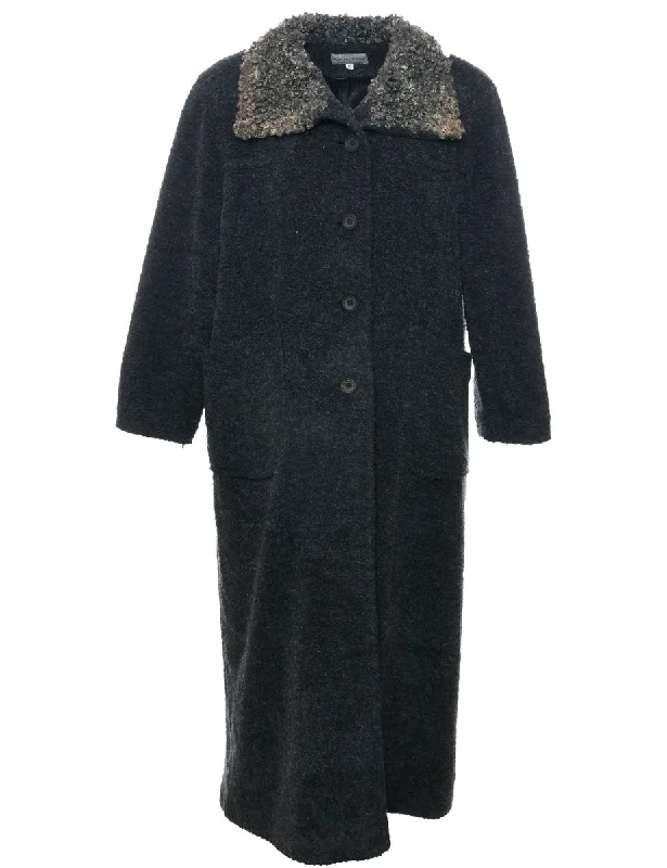 Dark Grey Wool Coat - L Feminine Women's Soft 