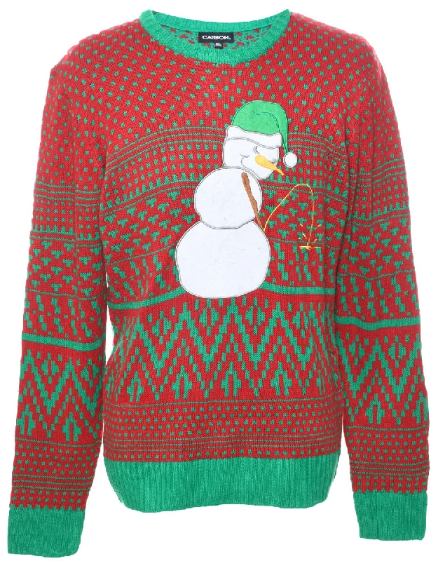 Snowman Christmas Jumper - XL Classic Women's Pin - striped
