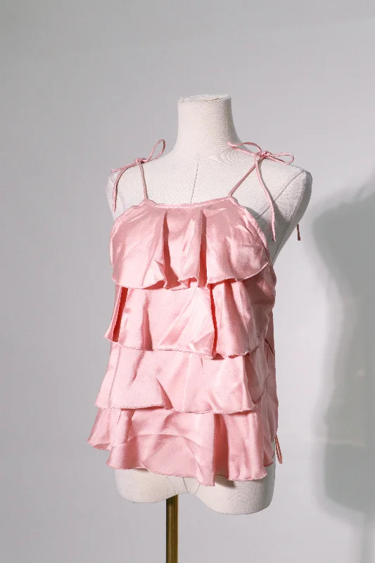 Ruffle light pink cute top Preppy Women's College