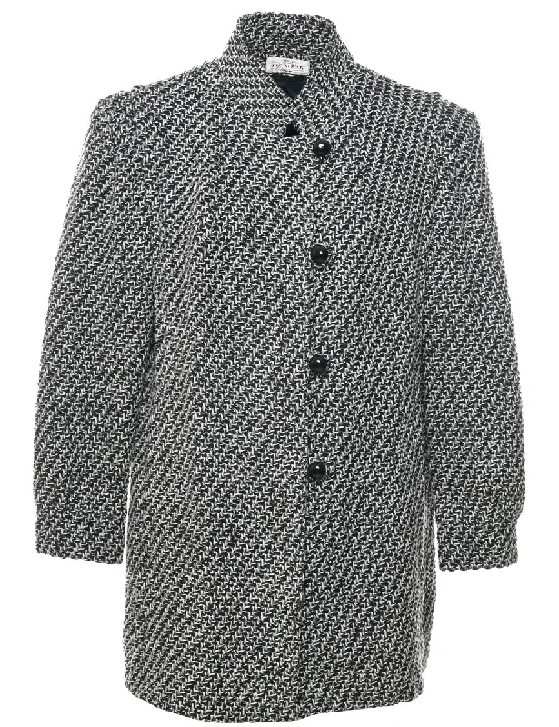 Black Wool Coat - L Artistic Women's Hand - painted