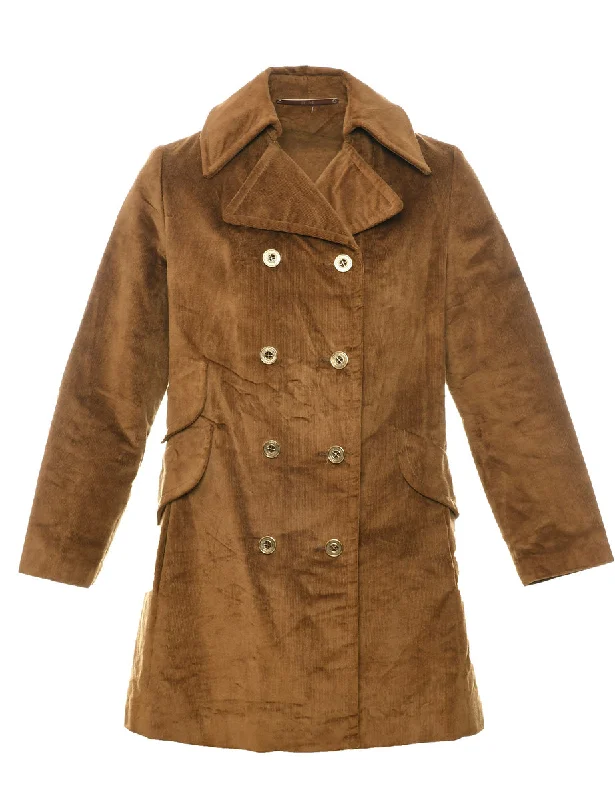 Brown 1960s Double Breasted Coat - M Traditional Women's Wool