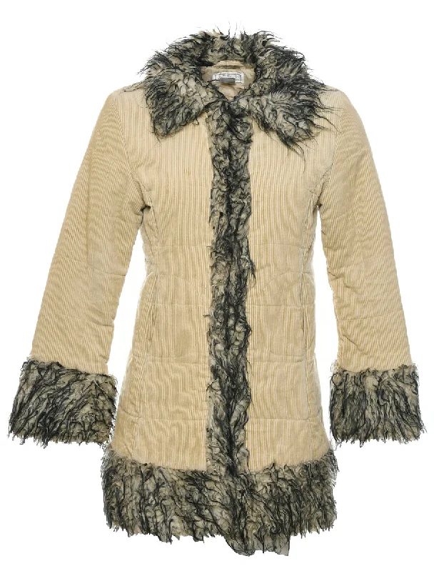 Corduroy Y2K Faux Fur Trim Coat - S Relaxed Women's Beachy