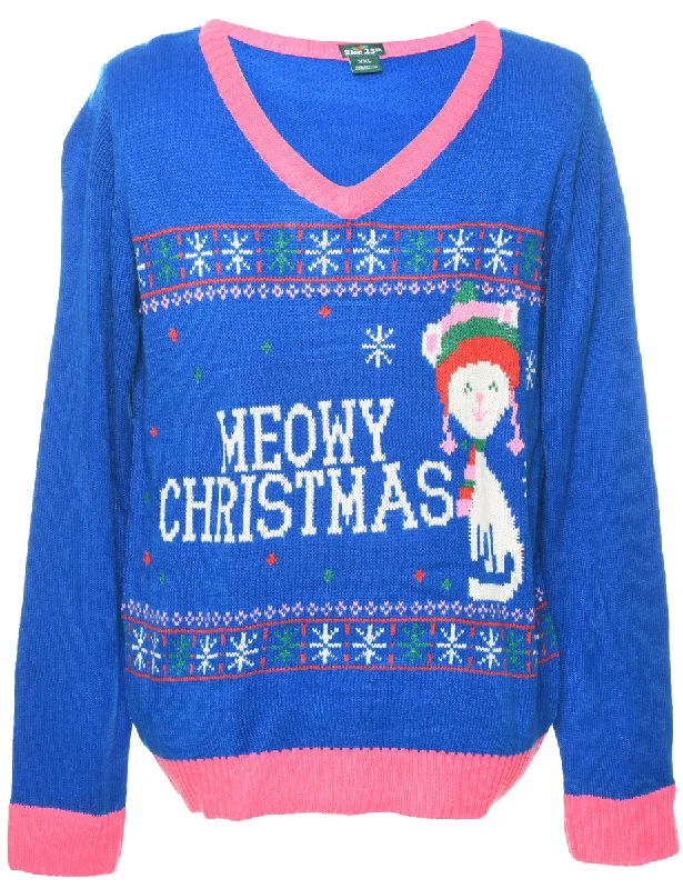 Cat Printed Christmas Jumper - XXL Geometric