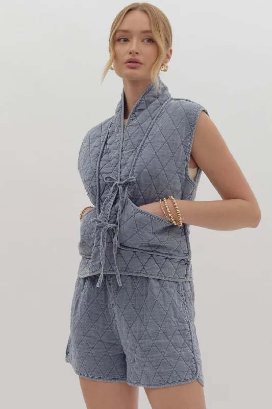 Nothing But The Best Quilted Denim Vest Preppy Women's College