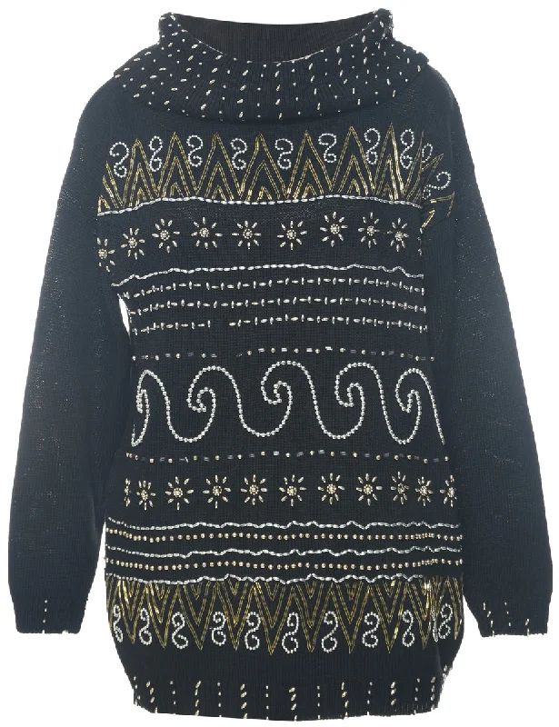 Beaded Turtleneck Jumper - M Cozy Women's Sherpa - lined