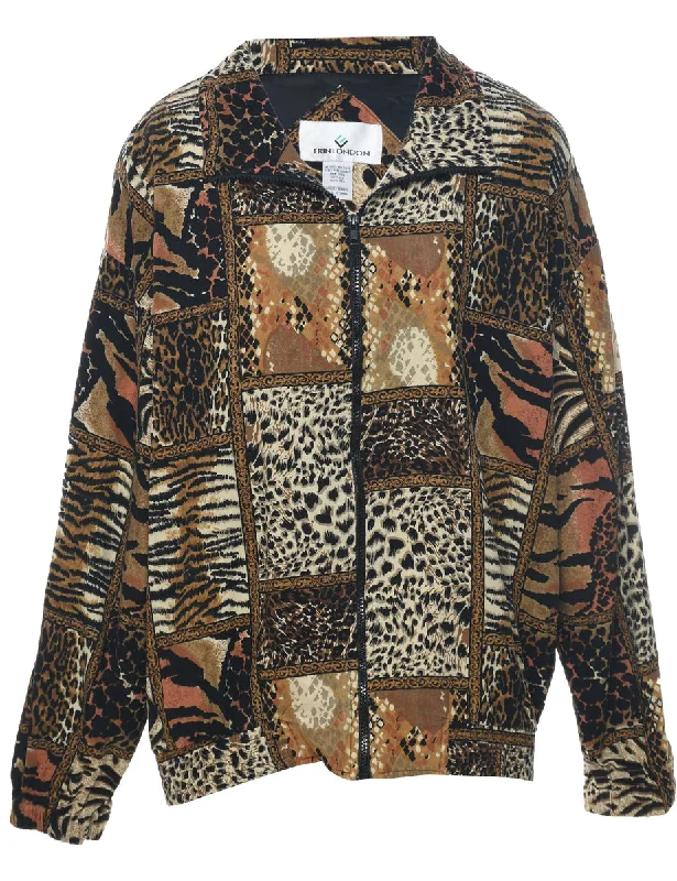 Silk Animal Print Jacket - L Monochromatic Office Style