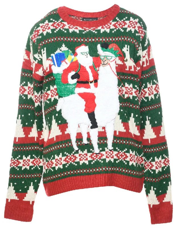 Santa Claus  Christmas Jumper - M Dapper Women's Bow - adorned