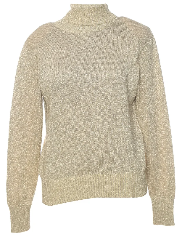 Lurex Thread Pattern Turtleneck Jumper - S Sporty Women's Athleisure 