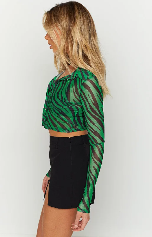 Lilliana Green Print Mesh Shirt Adventure