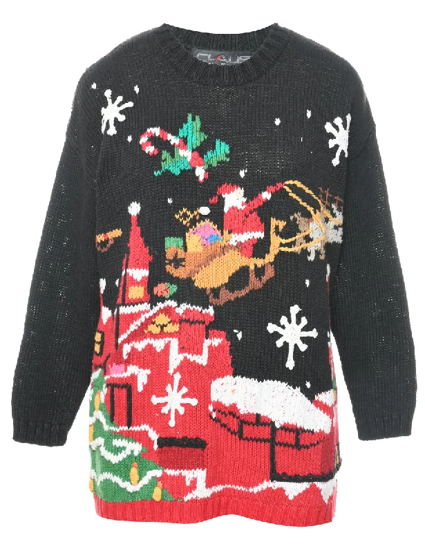 Santa Claus & Reindeer Christmas Jumper - M Tough Women's Military - inspired