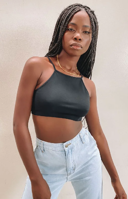 Wonderland Crop Top Black Elegant Women's 