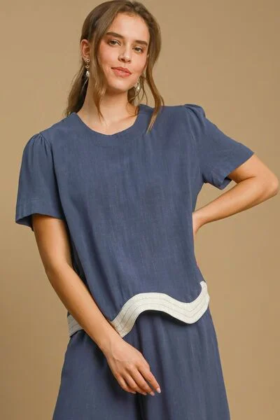 Umgee Full Size Linen Blend Scalloped Hem Top Plus Size Refined Women's 