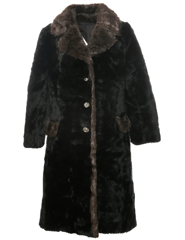 Black Faux Fur Coat - M Sophisticated Women's Tailored