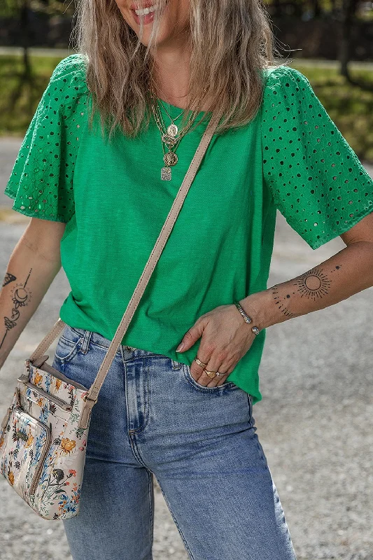 Eyelet Embroidered Patchwork Top Feminine Women's Style 