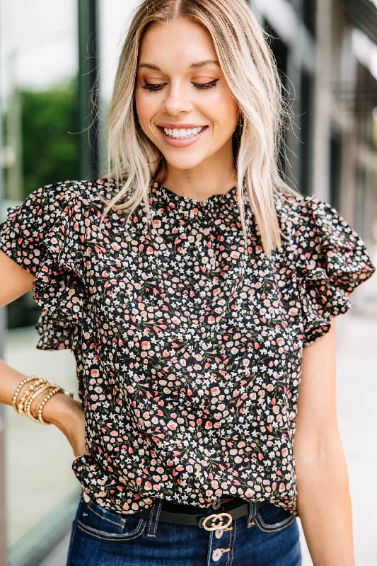 On My Heart Black Ditsy Floral Blouse Earthy Women's 