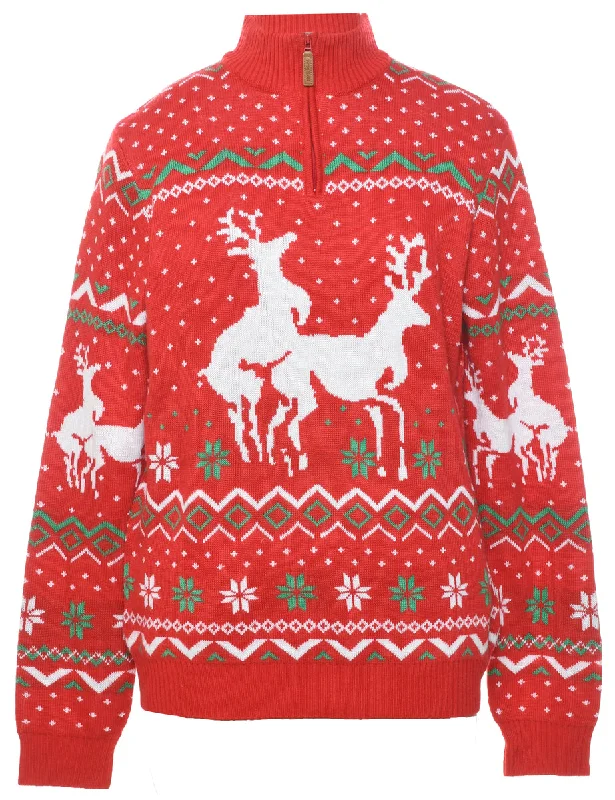 Red Nordic Jumper - M Practical Women's Quick - dry