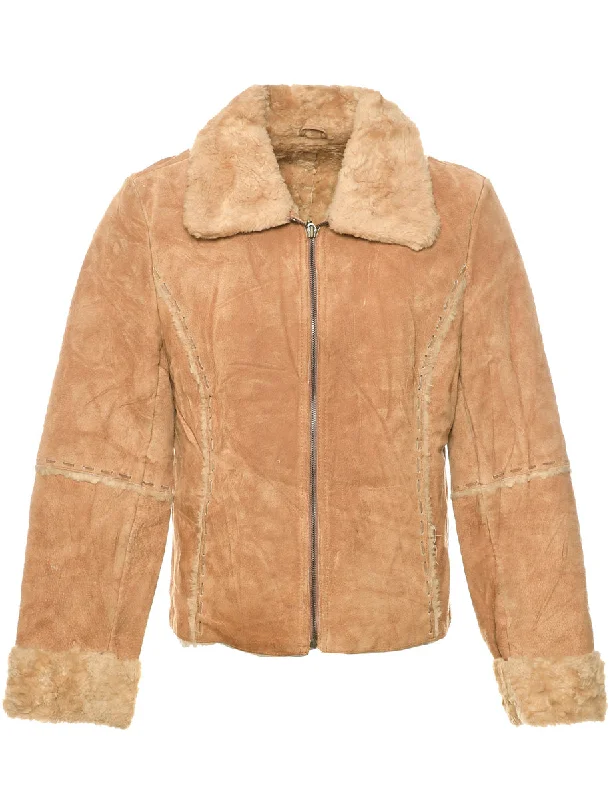 Brown Faux Shearling Suede Jacket - M Earthy Women's Hemp - based