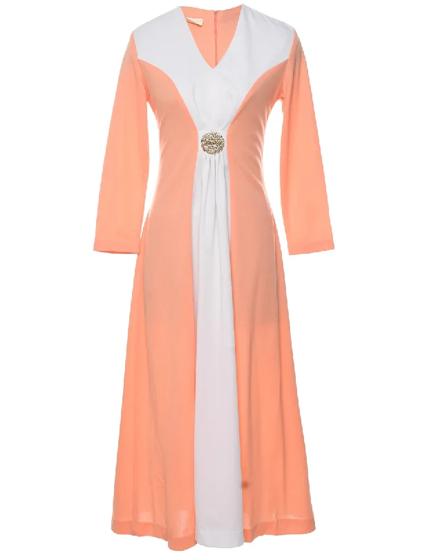 1970s Peach Maxi Dress - M Practical Women's Quick - dry