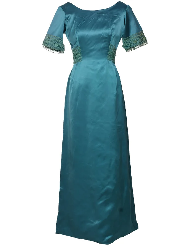 1970s Teal Maxi Dress - S Stylish Women's Neon