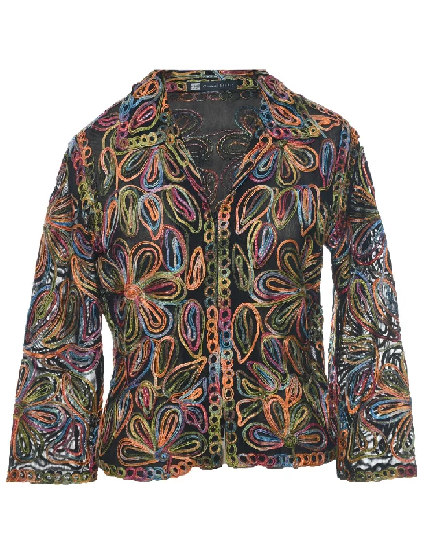 Embroidered Sheer Jacket - M Sporty Women's Athleisure 